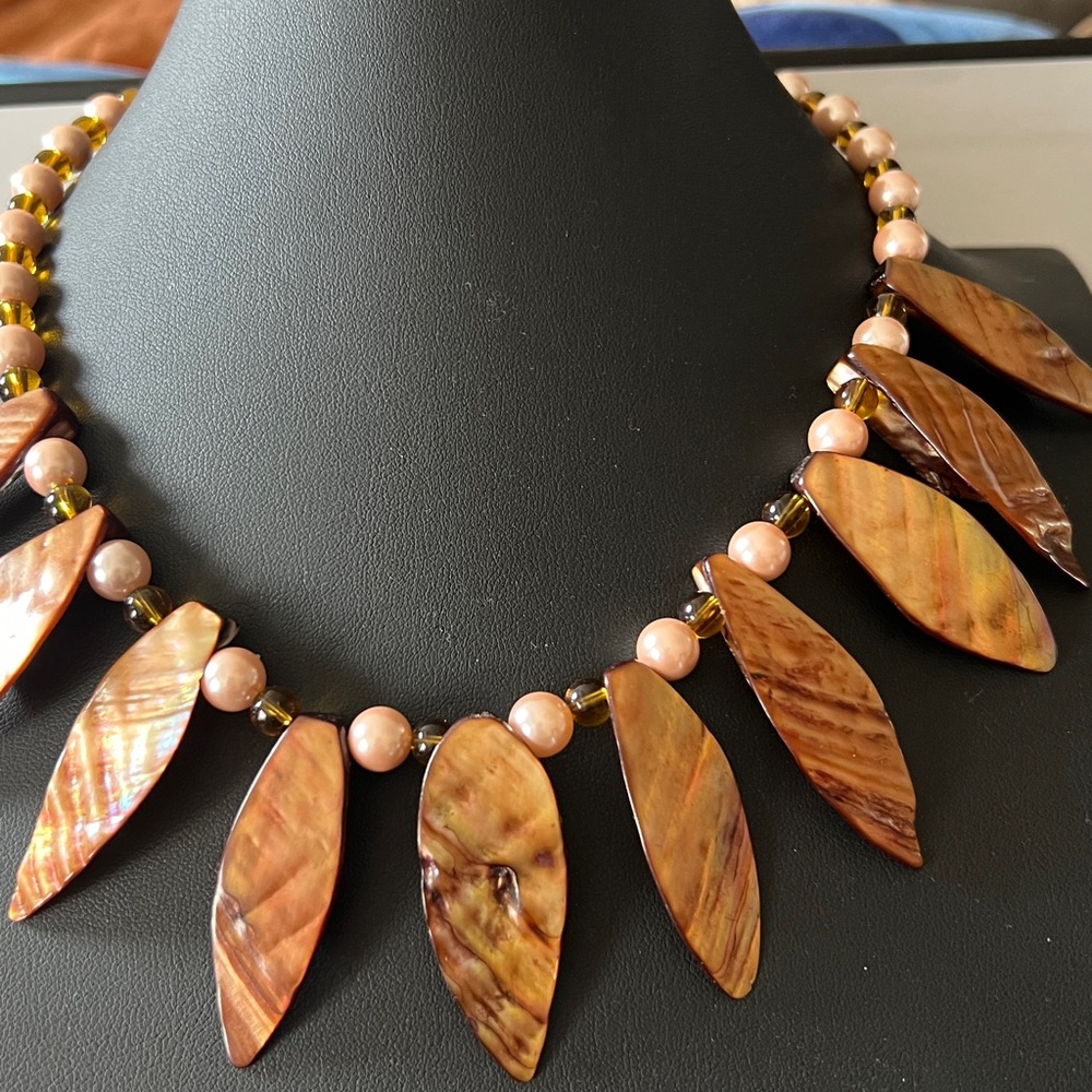 Handcrafted Brown Shell Statement Necklace - Wome… - image 2